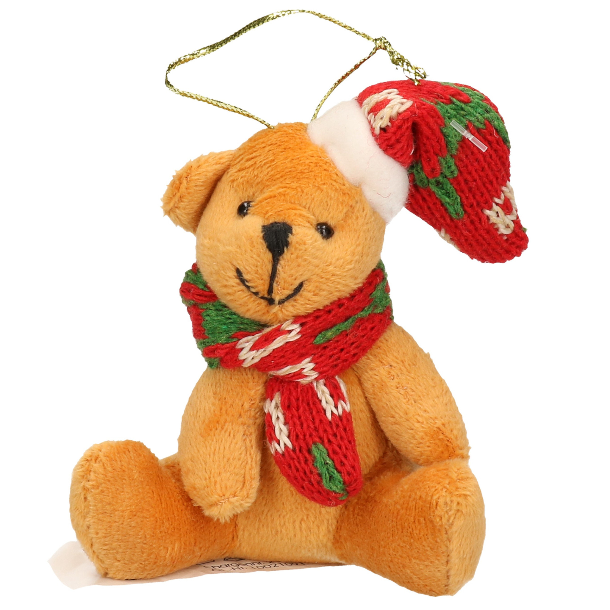Kersthangers knuffelbeertjes beige met gekleurde sjaal en muts 7 cm