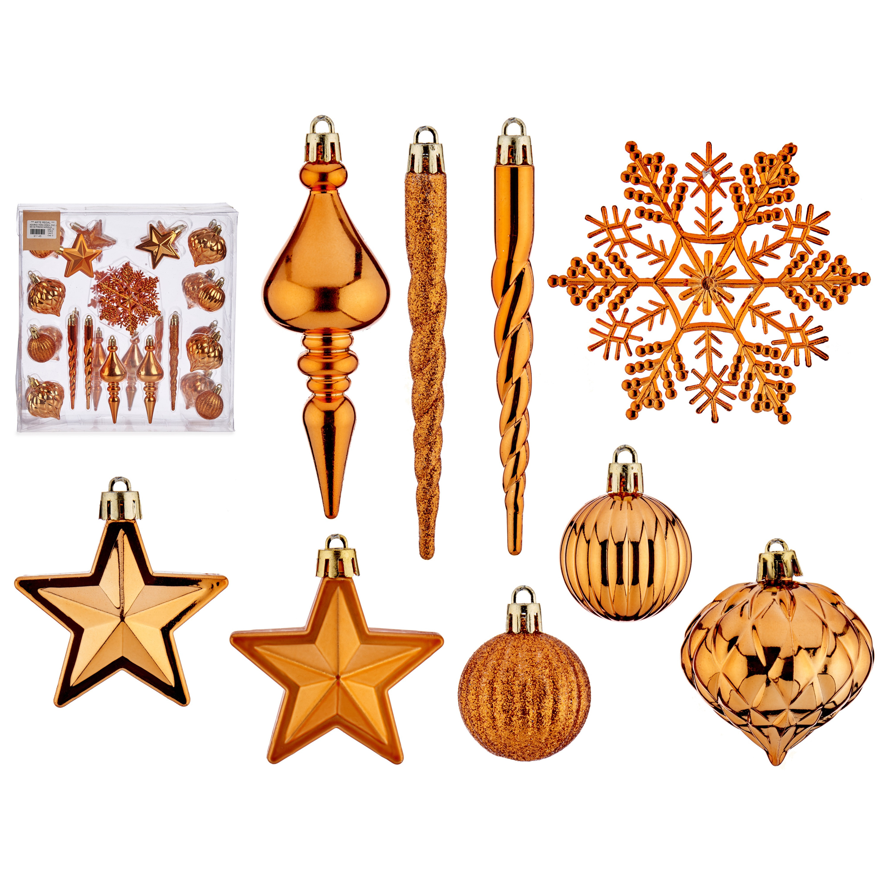 Kersthangers ornamenten set 32x stuks oranje kunststof