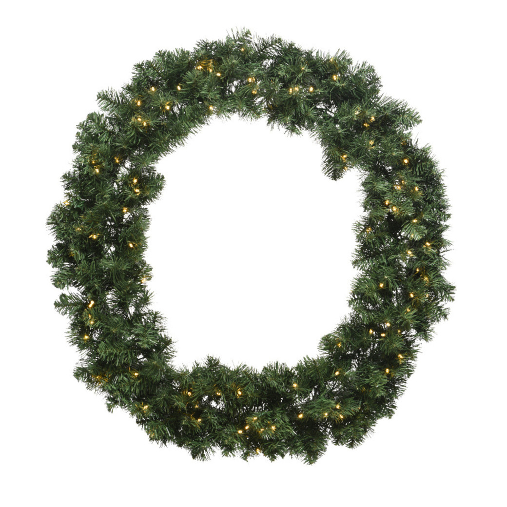 Kerstkrans dennenkrans groen met warm witte verlichting en timer 60 cm