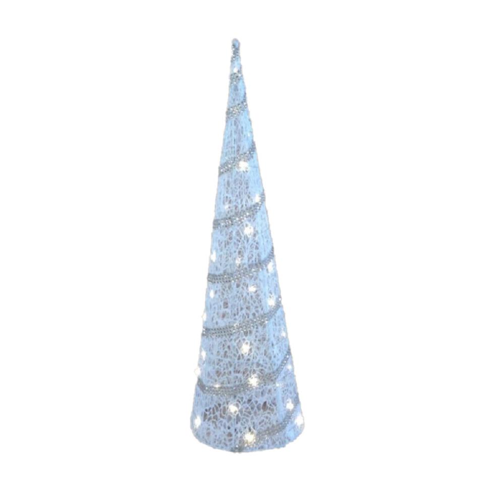 LED kegel piramide kerstboom lamp wit rotan kunststof H59 cm