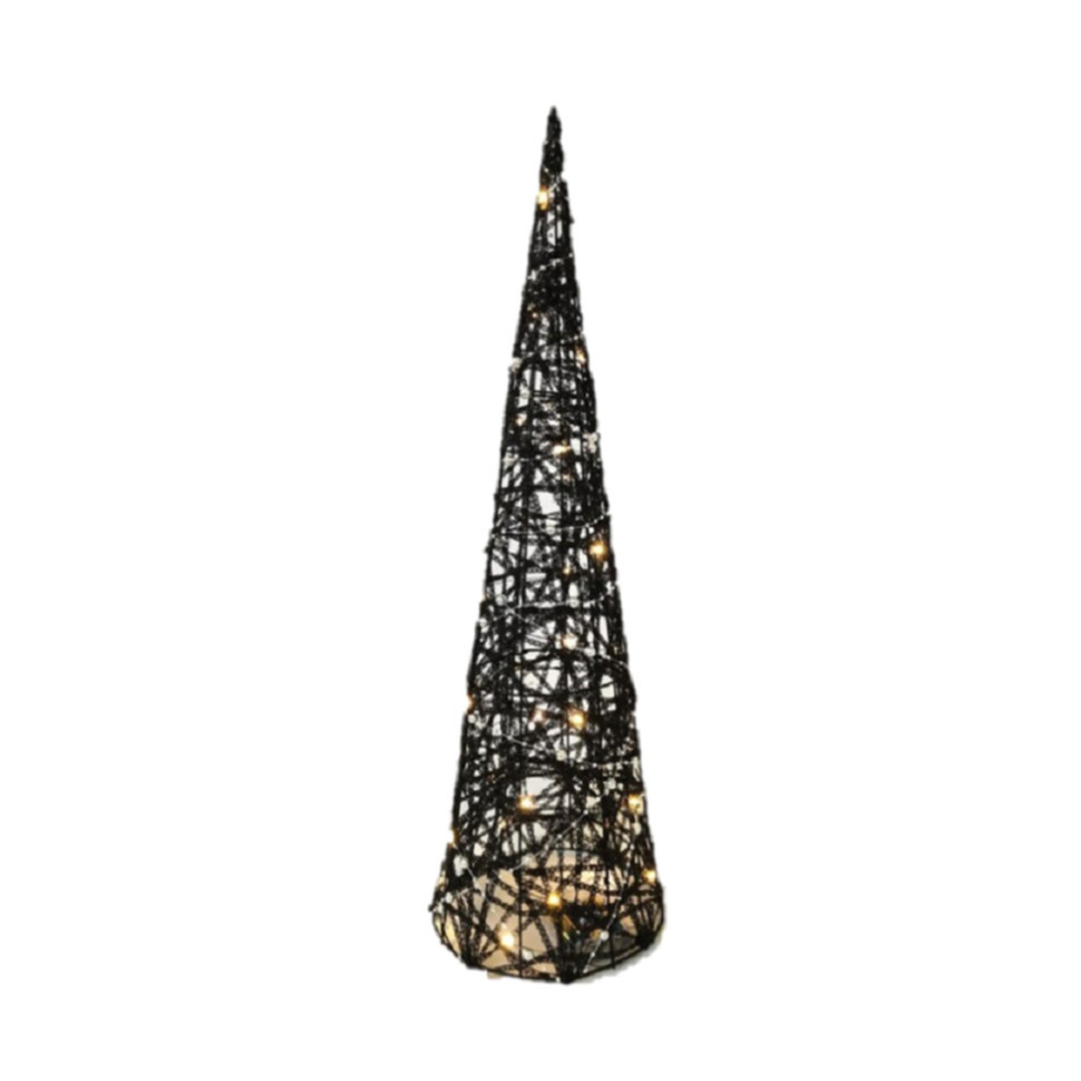 LED kegel piramide kerstboom lamp zwart rotan H40 cm