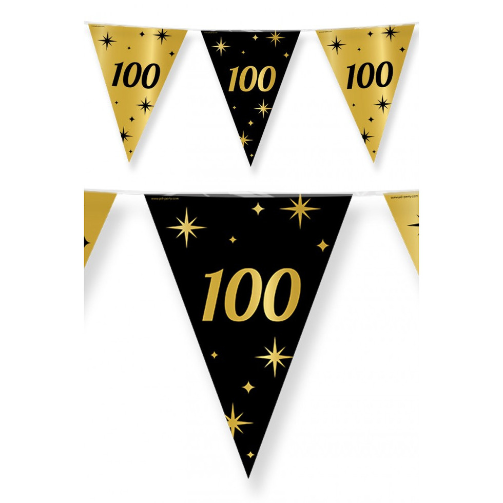 Leeftijd verjaardag feest vlaggetjes 100 jaar geworden zwart goud 10 meter