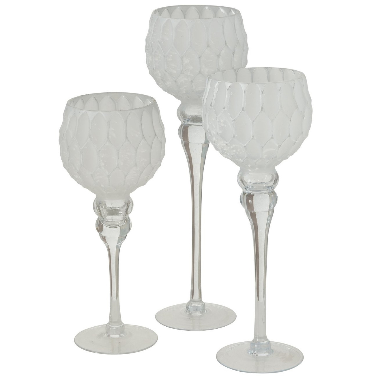 Luxe glazen design kaarsenhouders windlichten set van 3x stuks zilver wit 30 40 cm