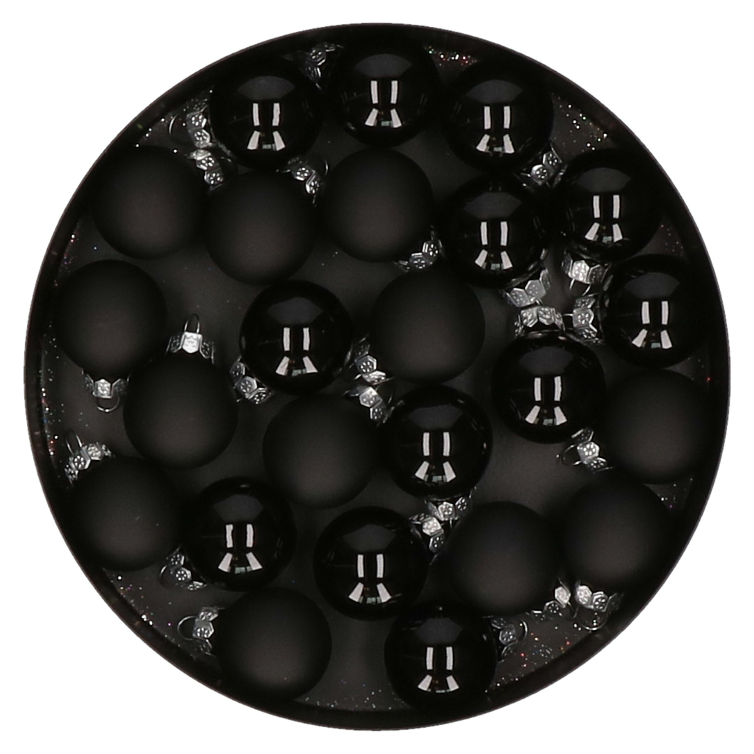 Mini kerstballen 24x stuks zwart glas 2,5 cm