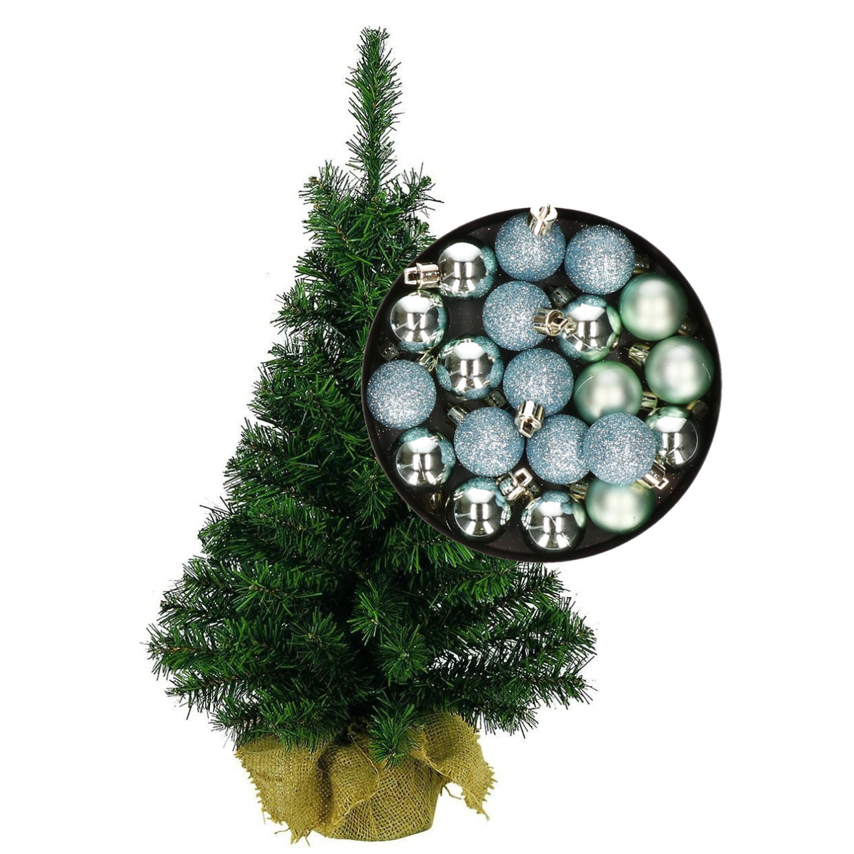 Mini kerstboom kunst kerstboom H45 cm inclusief kerstballen mintgroen