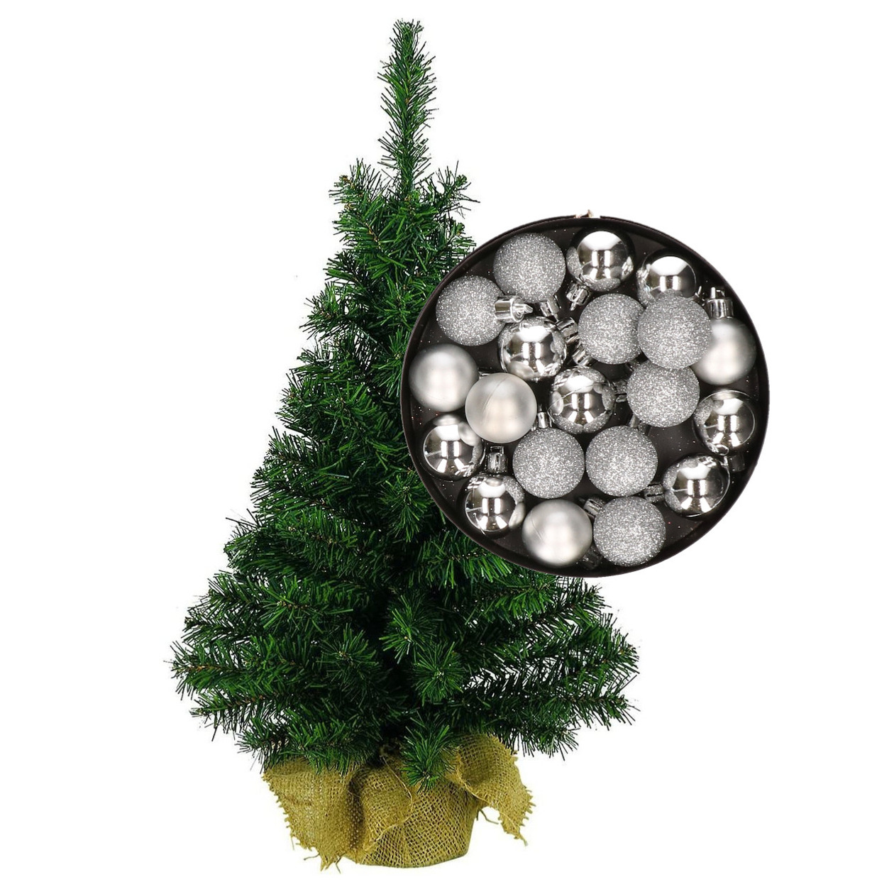 Mini kerstboom kunst kerstboom H45 cm inclusief kerstballen zilver