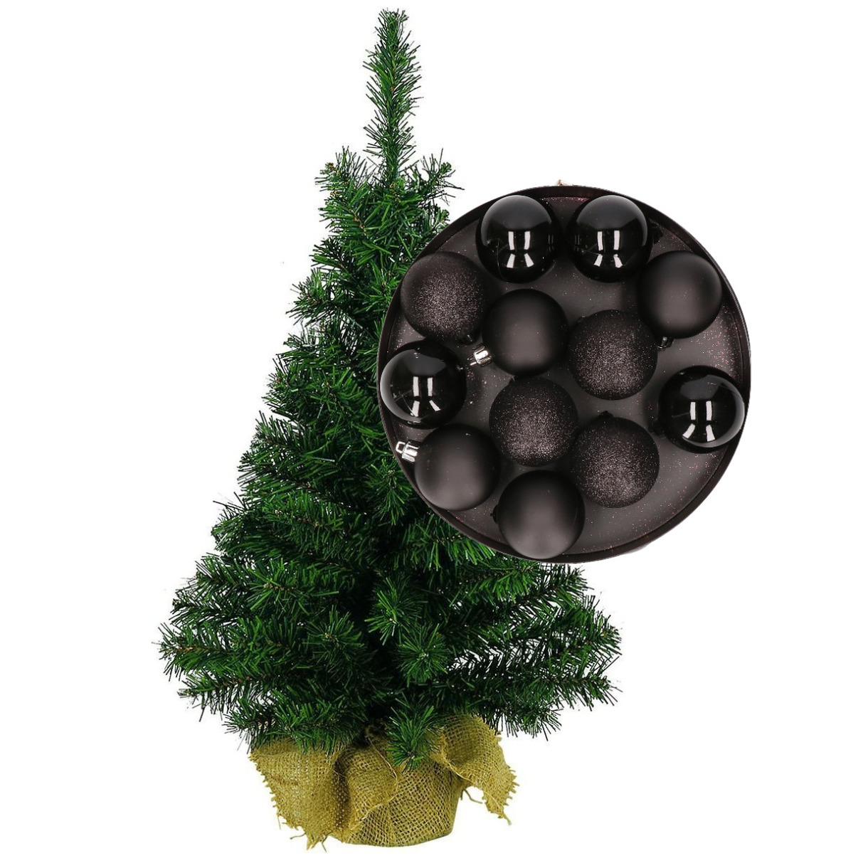 Mini kerstboom kunst kerstboom H75 cm inclusief kerstballen zwart