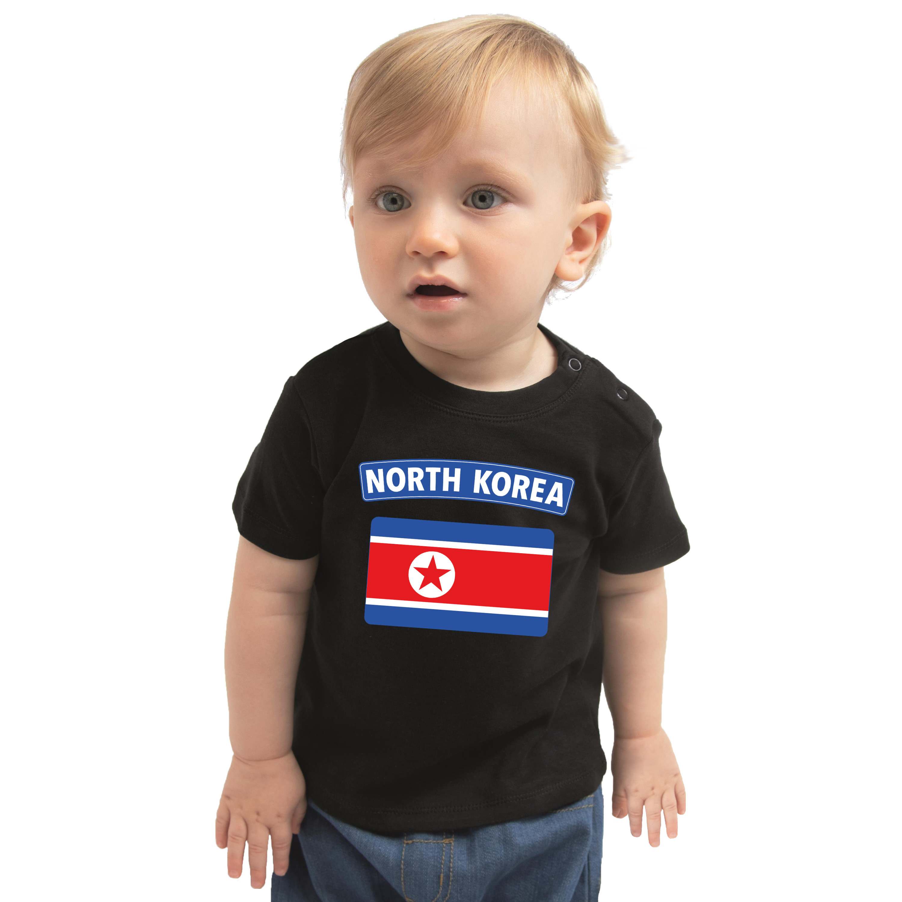 North Korea t shirt met vlag Noord Korea zwart voor babys