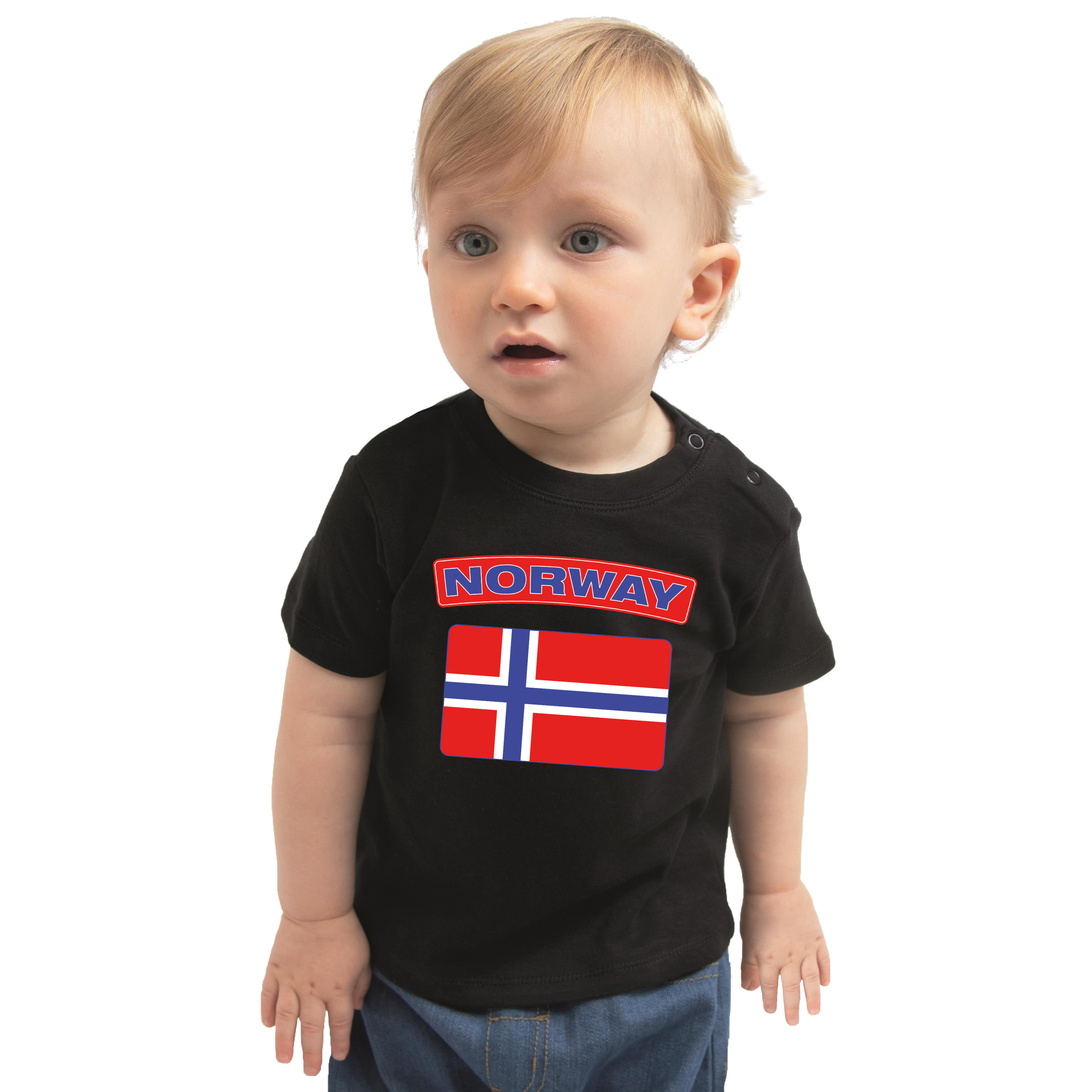 Norway t shirt met vlag Noorwegen zwart voor babys