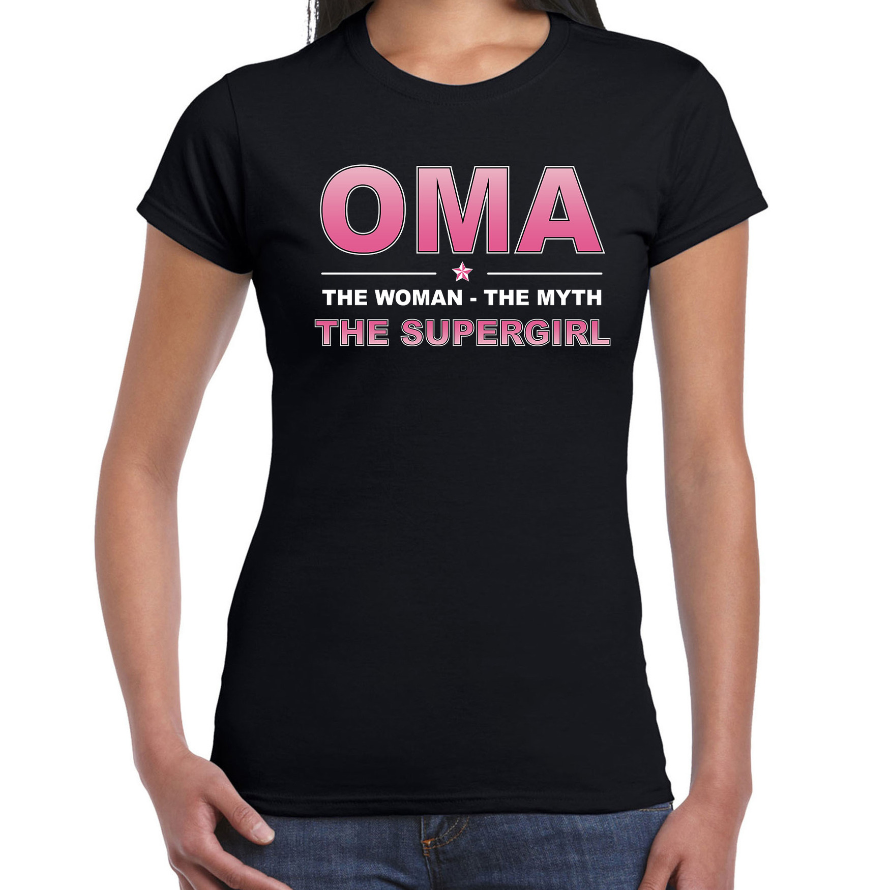 Oma the supergirl cadeau t shirt zwart voor dames