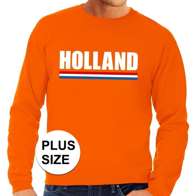 Oranje holland supporter sweater grote maten voor heren. op deze trui staat het woord holland met een ...