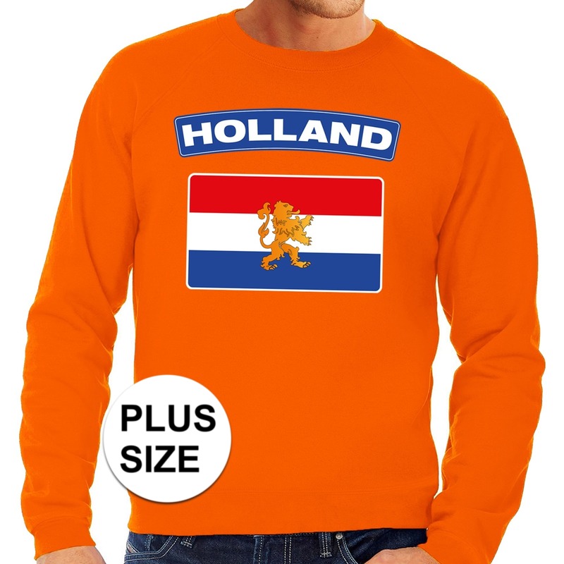 Oranje holland vlag sweater grote maten voor heren. op deze trui staat een grote hollandse vlag. materiaal: ...