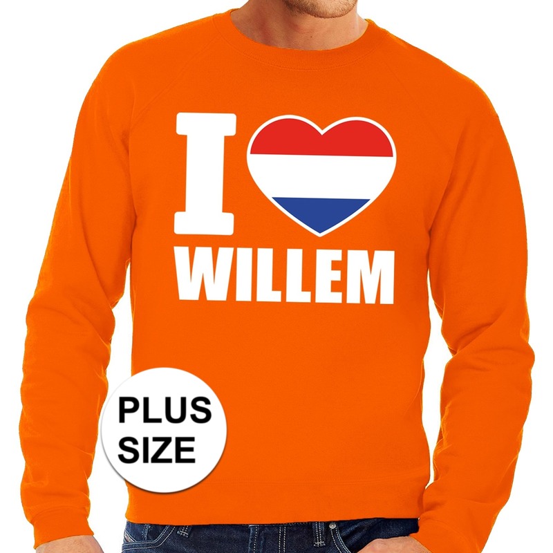 Oranje i love willem sweater grote maten voor heren. op deze trui staat groot i hart willem. materiaal: 50% ...