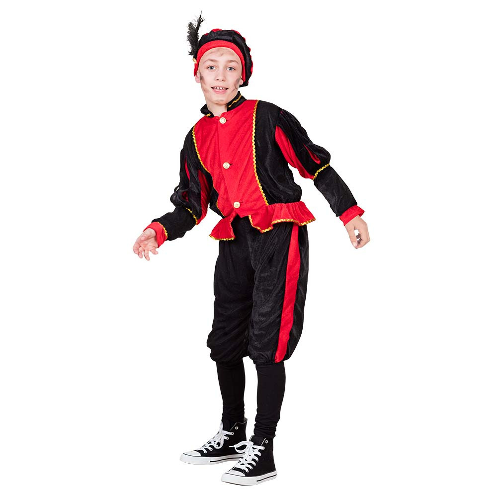 Piet verkleed kostuum 3 delig rood zwart polyester pietenpak voor kinderen