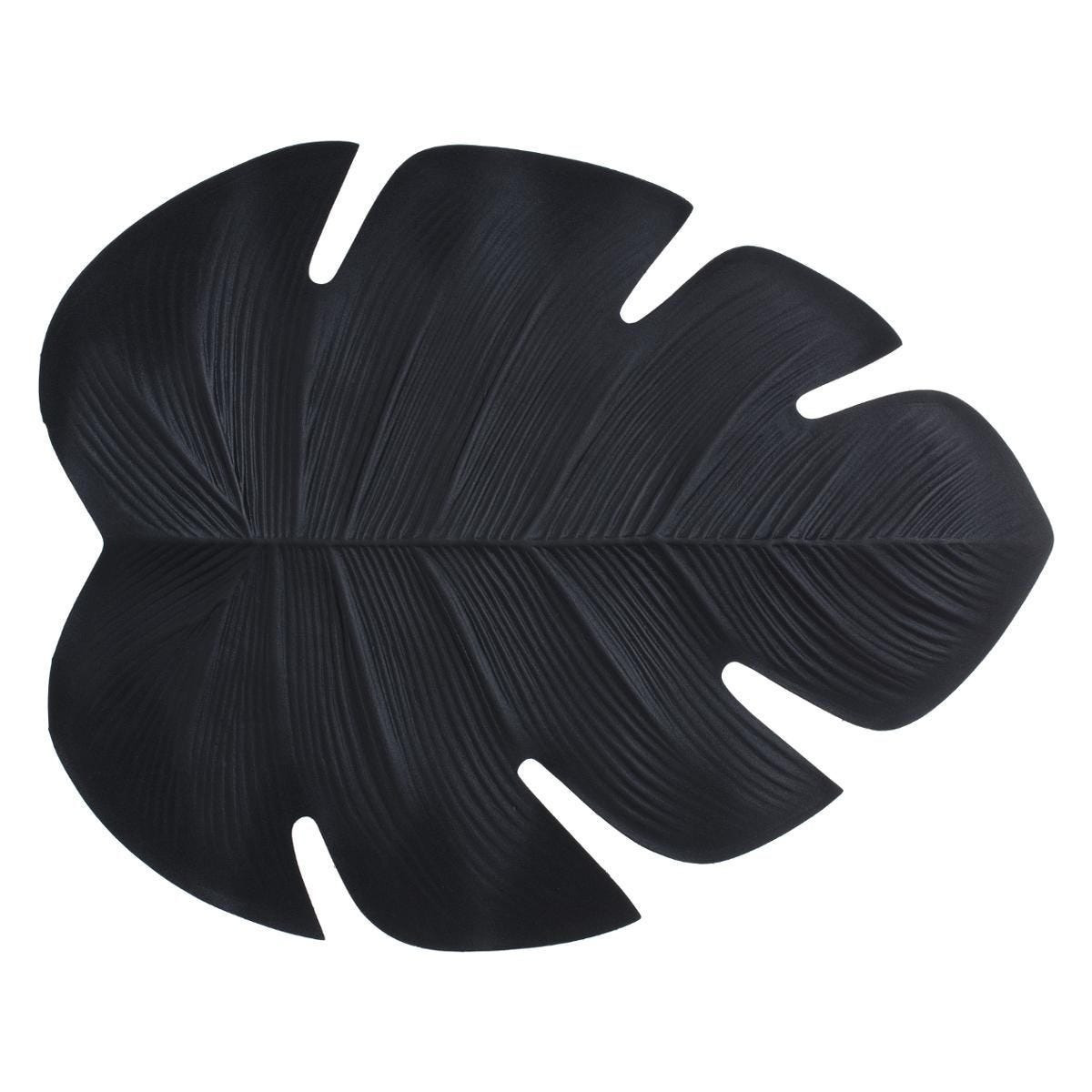 Placemat blad zwart vinyl 47 x 38 cm