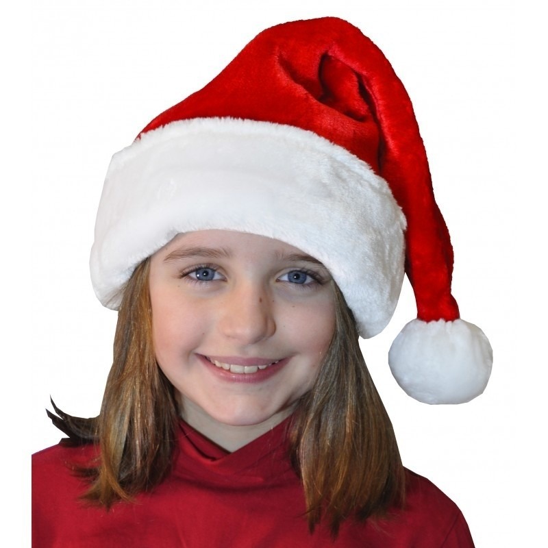 Pluche luxe kerstmuts rood wit voor kinderen