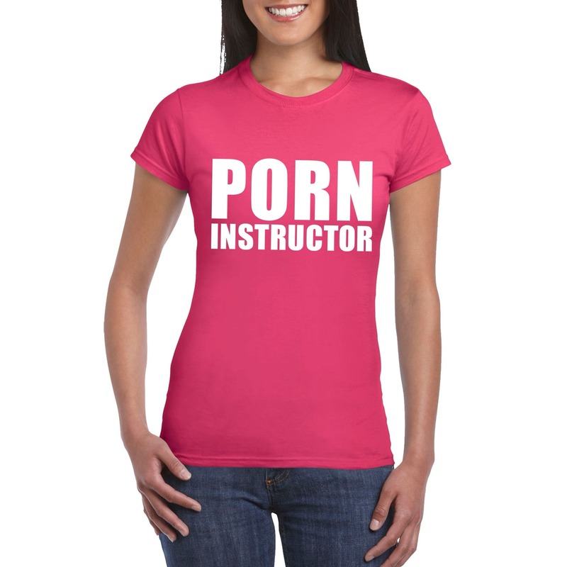 Porn instructor tekst t shirt roze dames