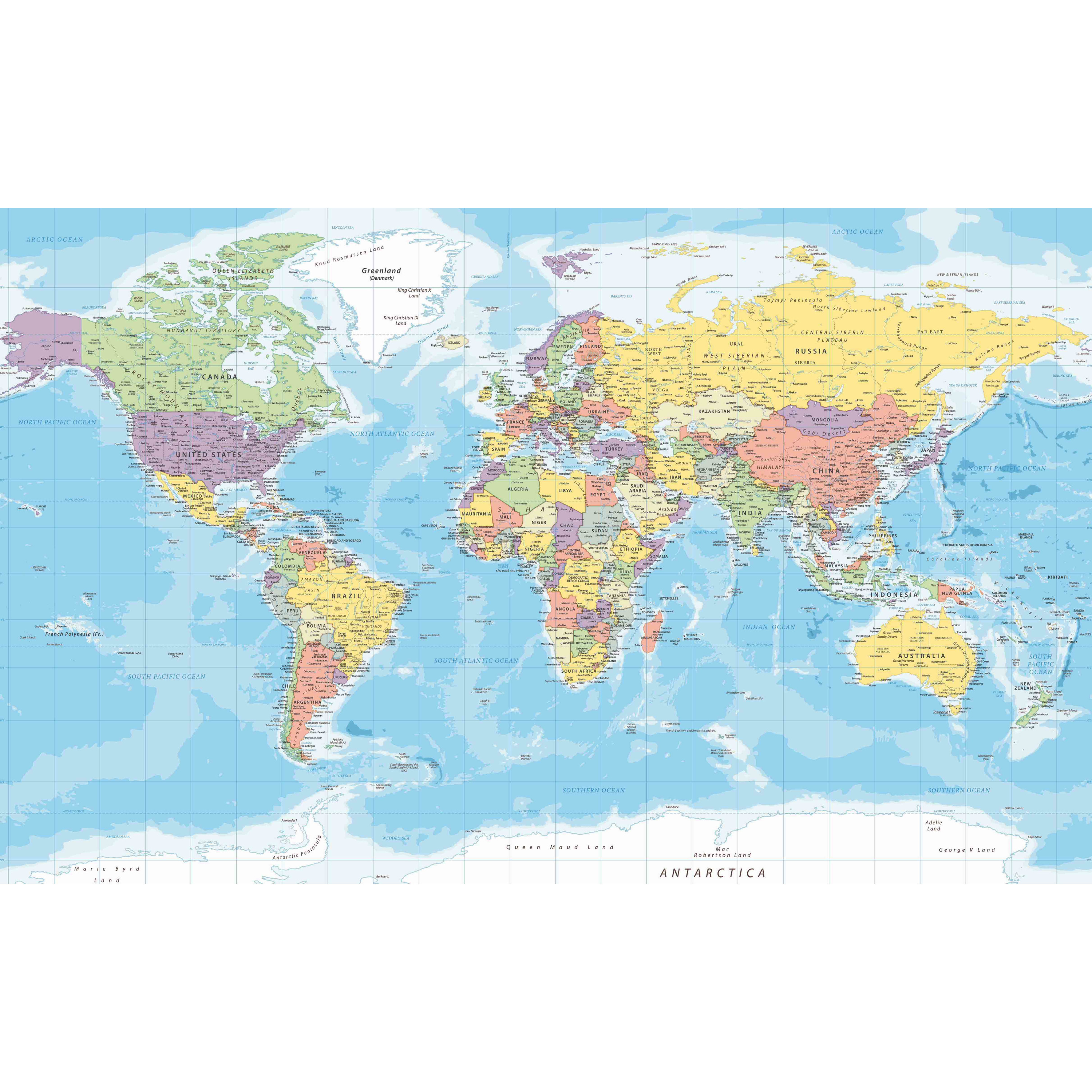 Poster wereldkaart met landen voor op kinderkamer school 84 x 52 cm