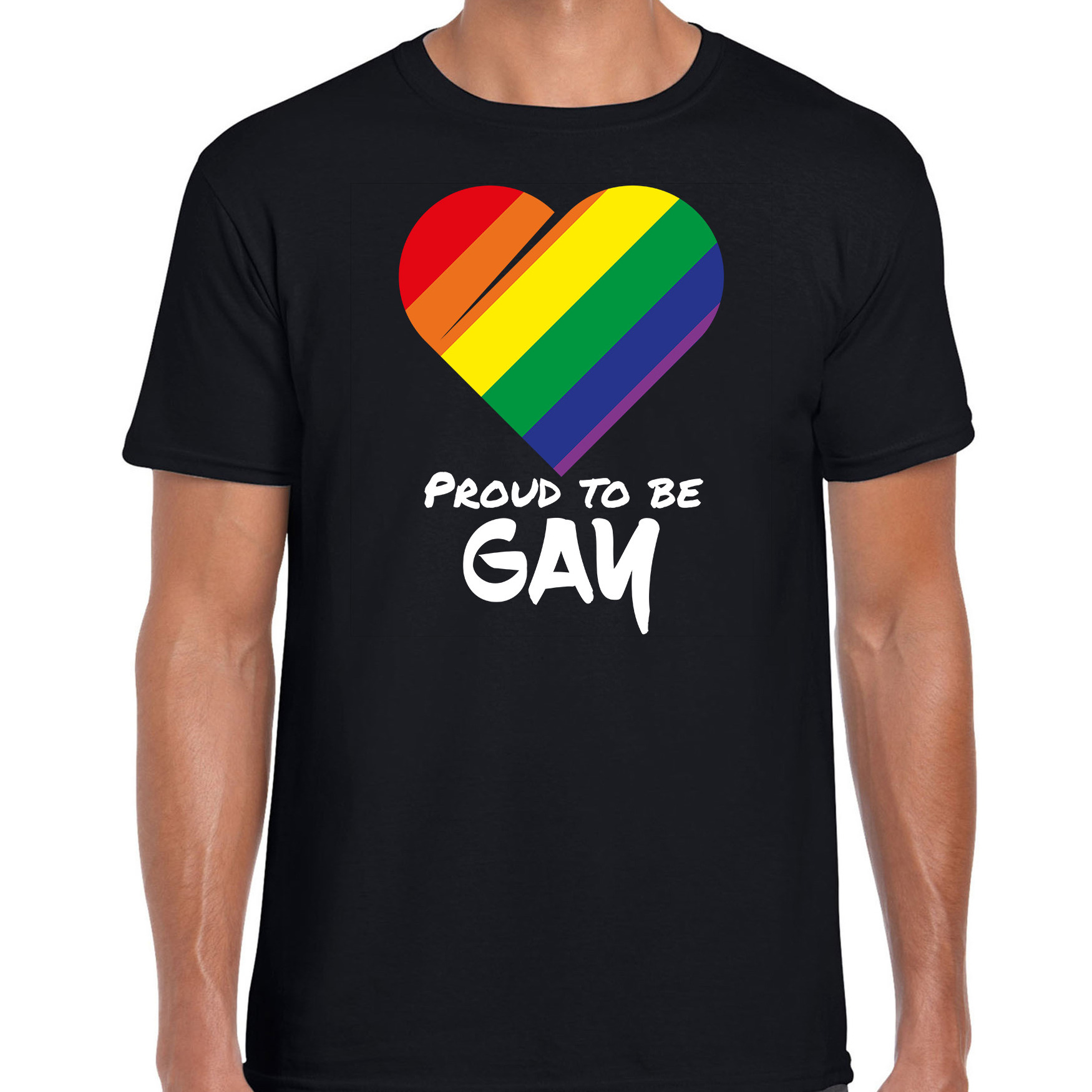 Proud to be gay pride vlag hartje LHBT t shirt zwart voor heren