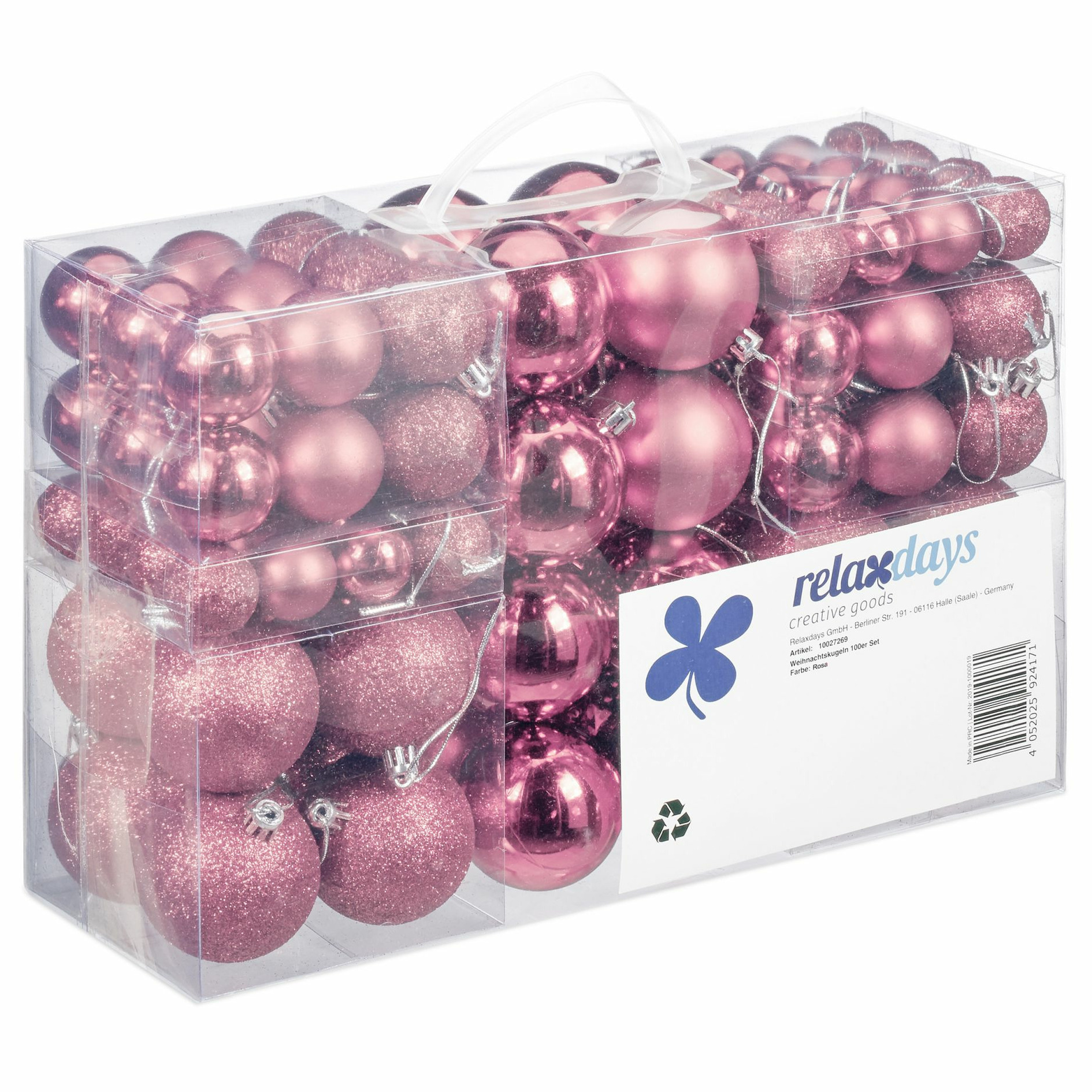 Relaxdays kerstballen 100x st roze 3, 4 en 6 cm kunststof mat glans glitter