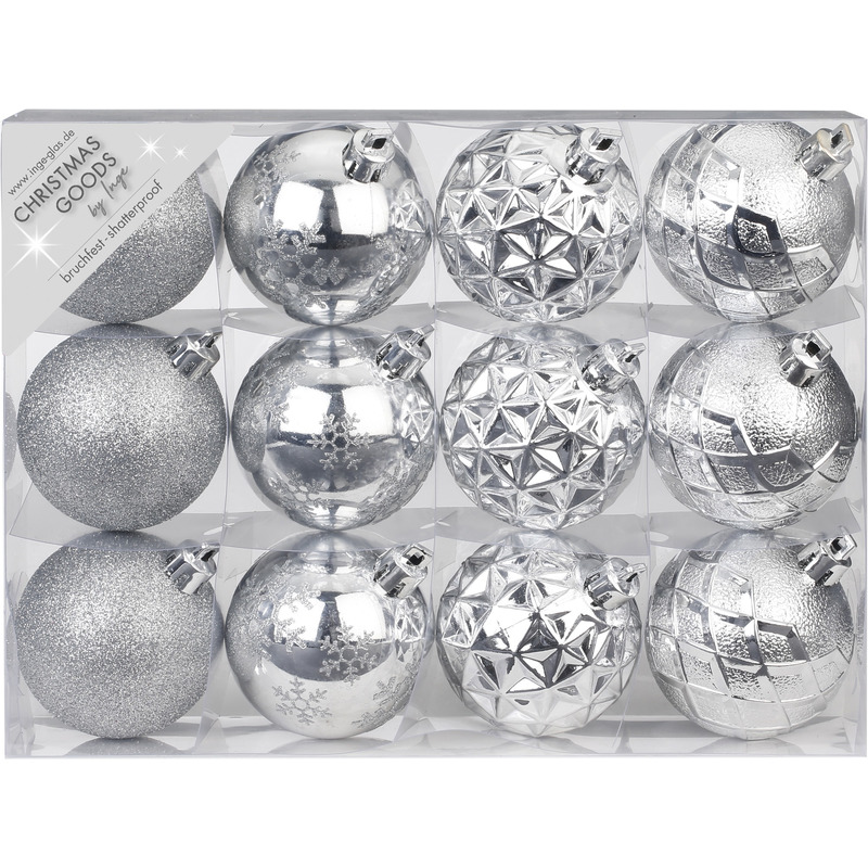 Set van 12x luxe zilveren kerstballen 6 cm kunststof mat glans