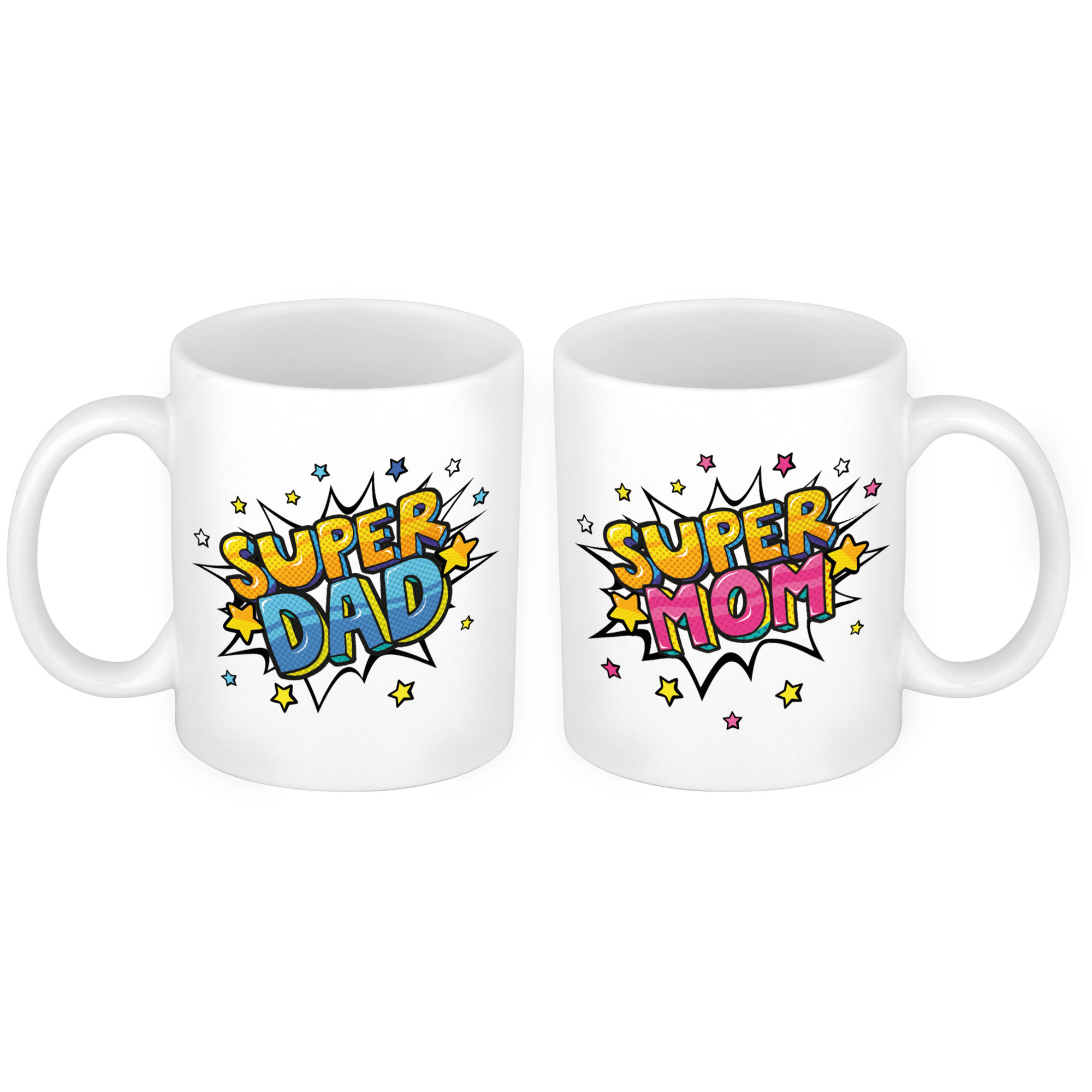 Super Dad en Mom pop art mok - Cadeau beker set voor en Mama bestellen voor € bij het Knuffelparadijs