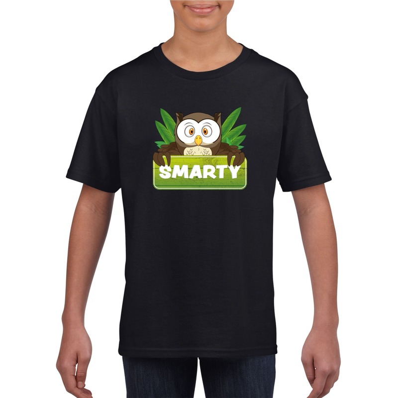 T shirt zwart voor kinderen met Smarty de uil