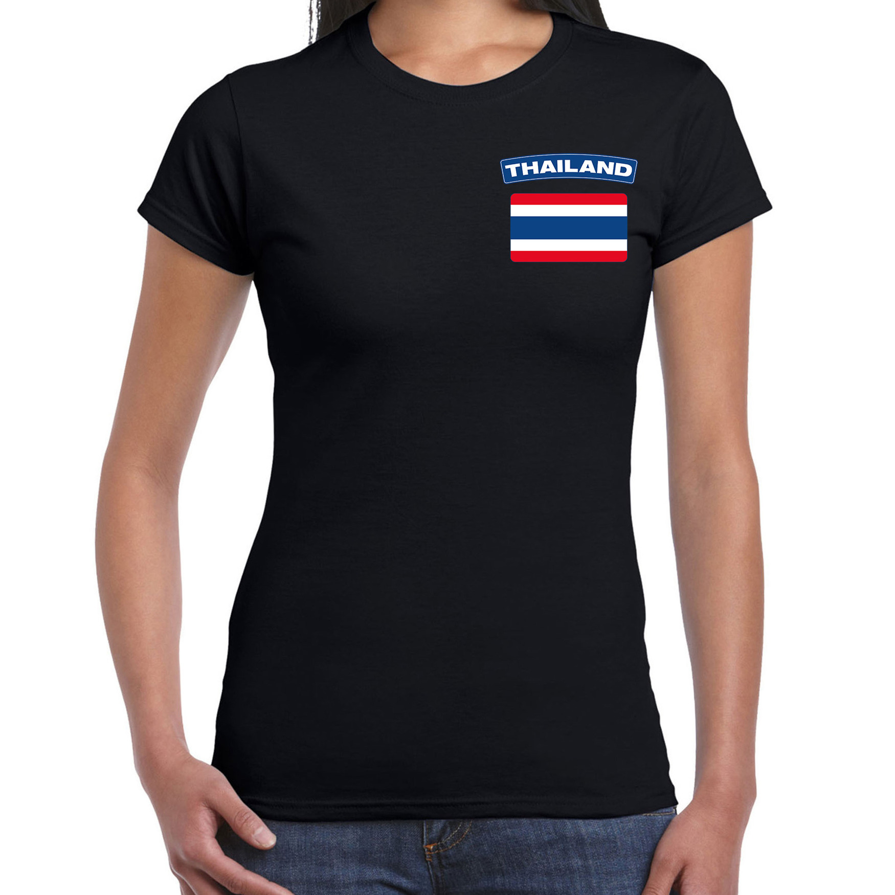 Thailand t shirt met vlag zwart op borst voor dames