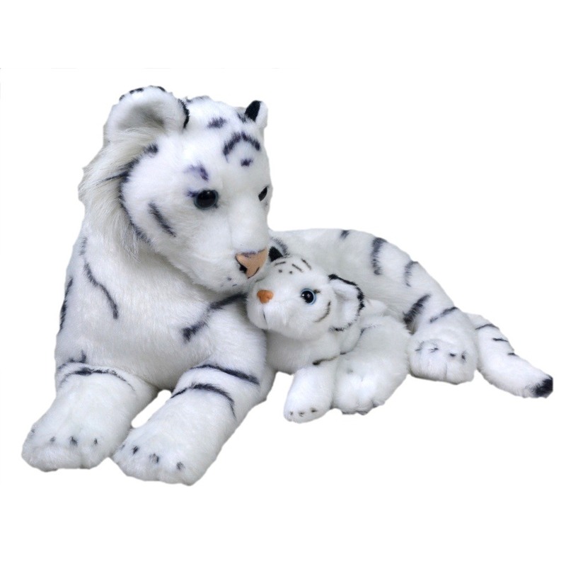 Tijgers speelgoed artikelen tijger met welpje knuffelbeest wit 38 cm