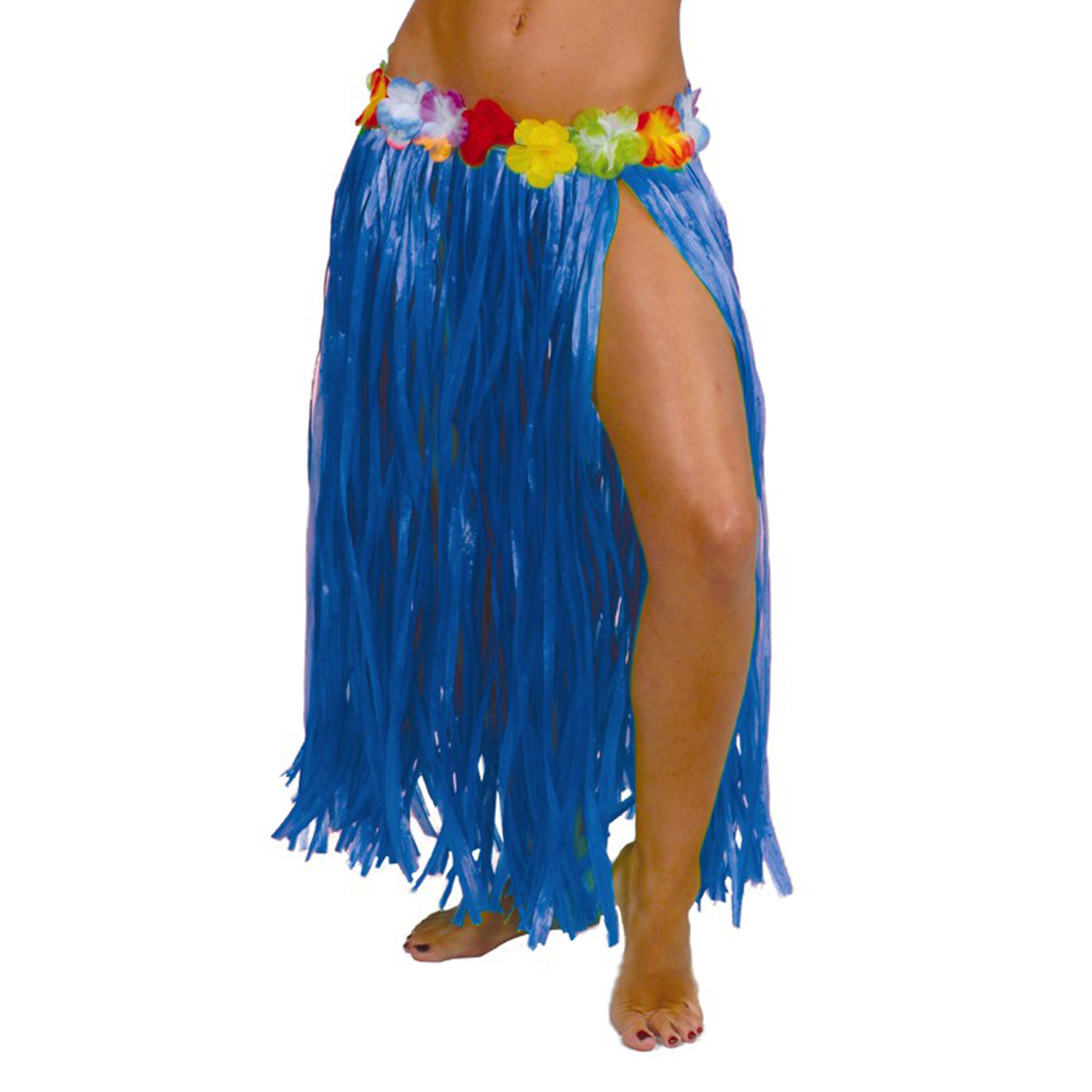 Toppers Hawaii verkleed rokje voor volwassenen blauw 75 cm rieten hoela rokje tropisch