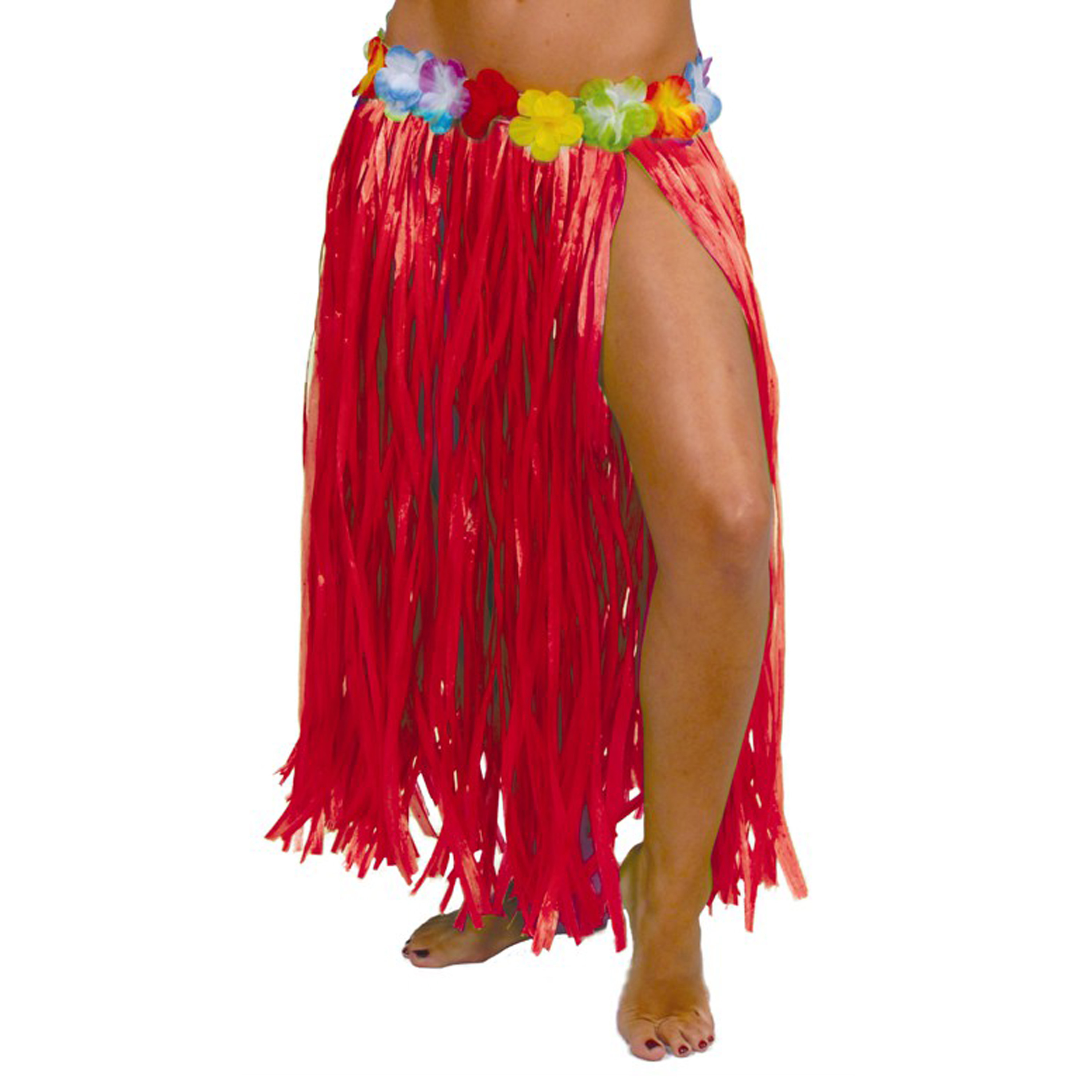 Toppers Hawaii verkleed rokje voor volwassenen rood 75 cm rieten hoela rokje tropisch