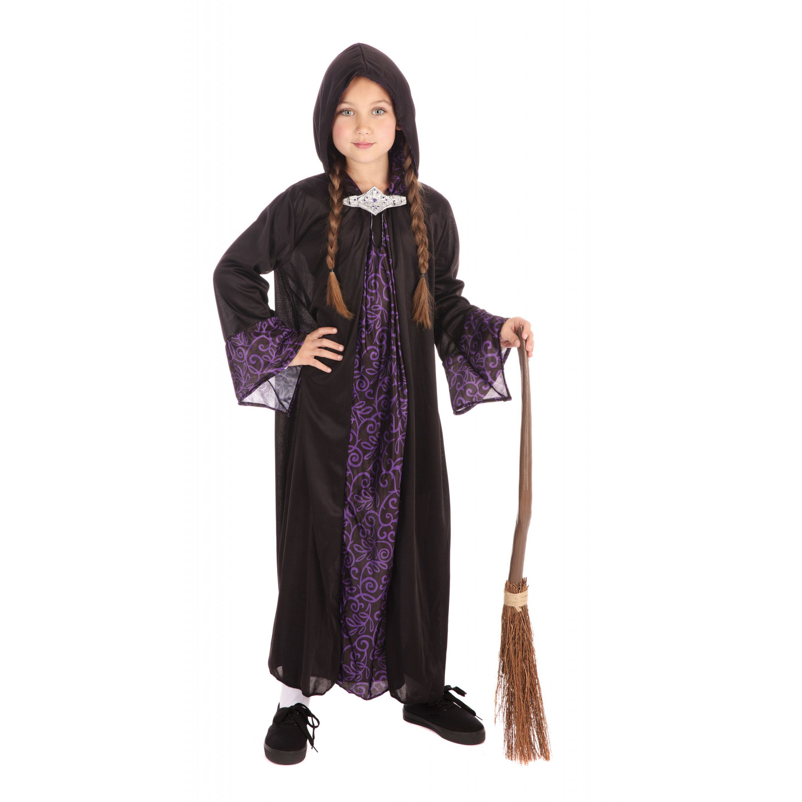 Tovenaar cape kinderen Halloween verkleedkleding zwart paars voor kids