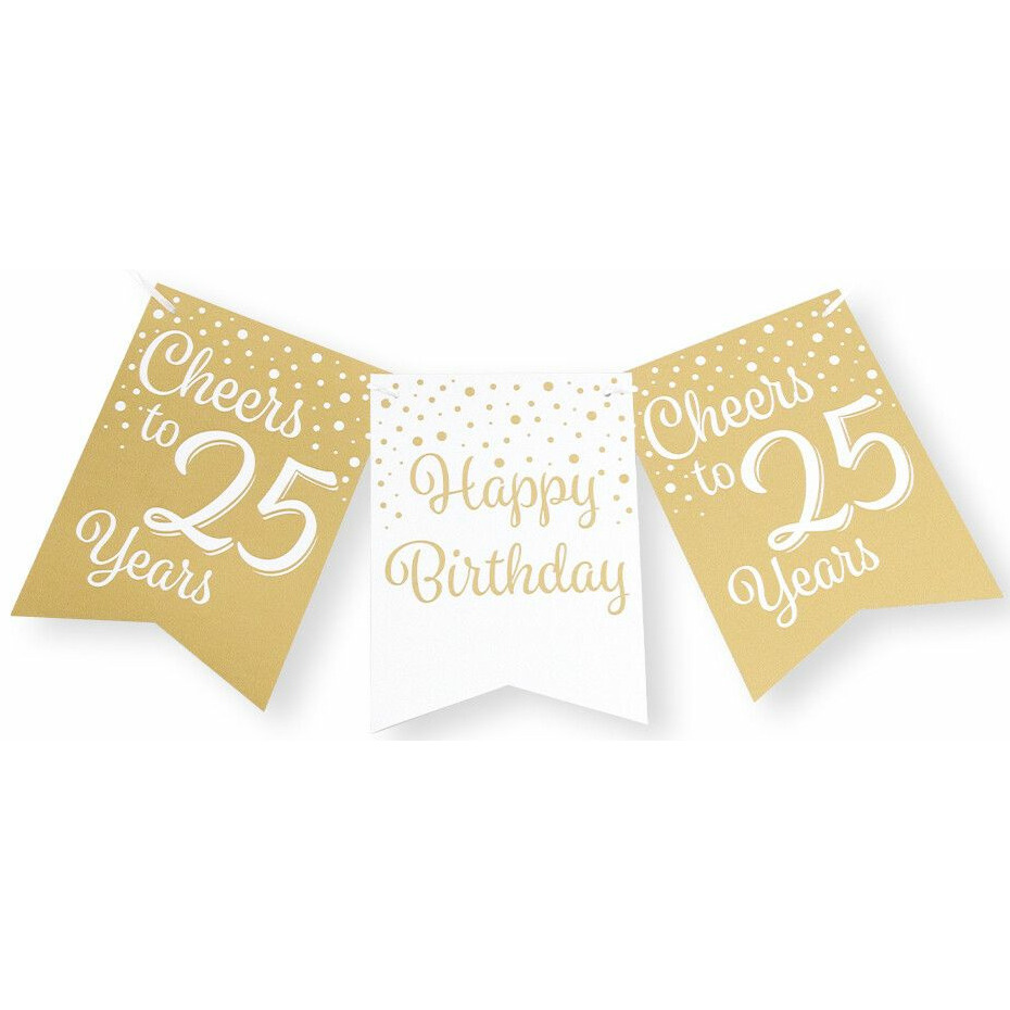 Verjaardag Vlaggenlijn 25 jaar binnen karton wit goud 600 cm