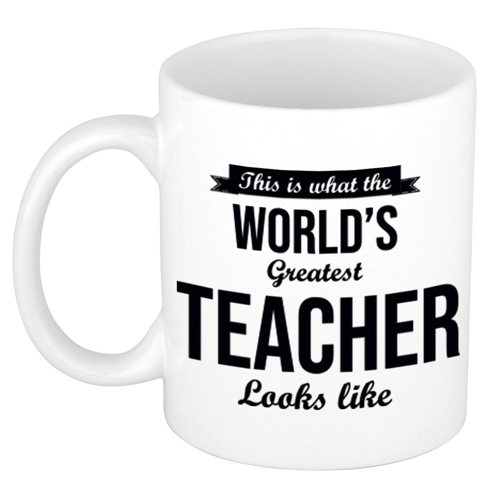 Worlds Greatest Teacher cadeau koffiemok theebeker voor leraar lerares 300 ml
