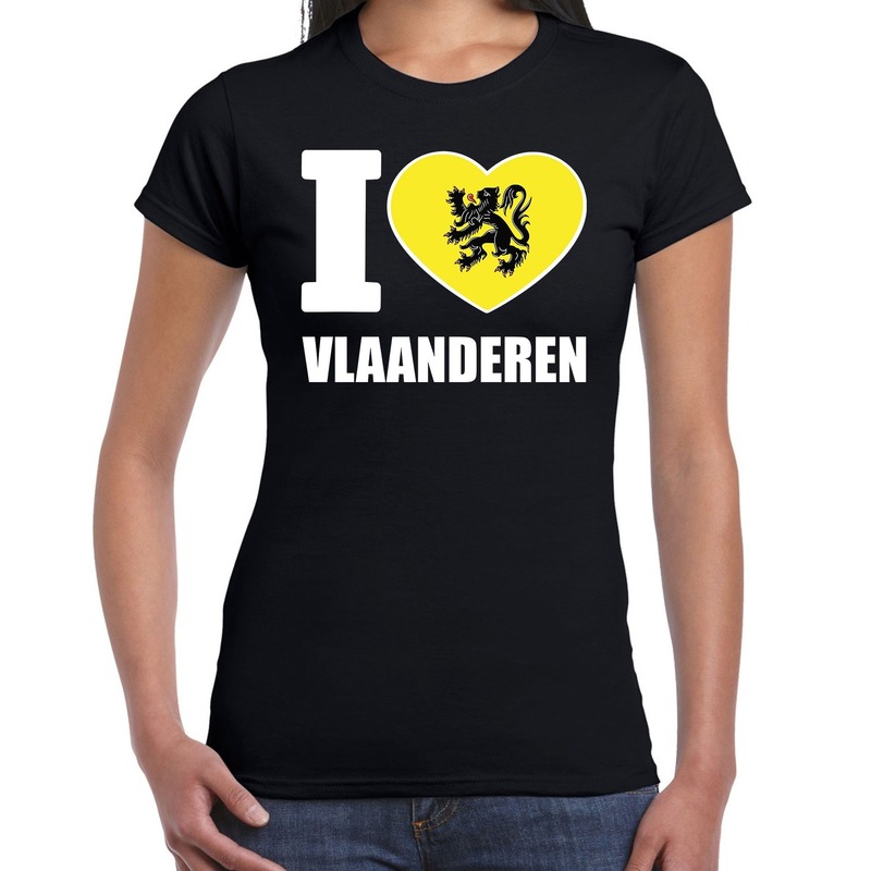 Zwart I love Vlaanderen t shirt dames