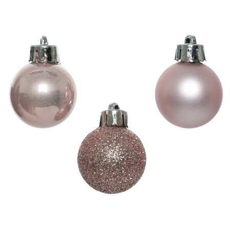 42x pcs plastic christmas baubles light pink, white pearl and black mix 3 cm
