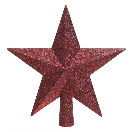 Decoris 14x pcs christmas baubles 3 cm incl. star topper bordeaux red plastic