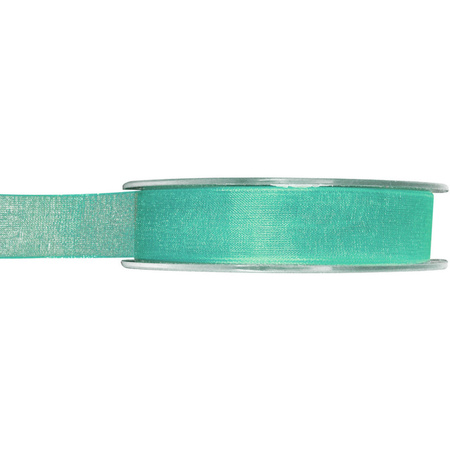 Satin deco ribbons set 2x rolls - black/mintgreen - 1,5 cm x 20 meters - hobby/decoration