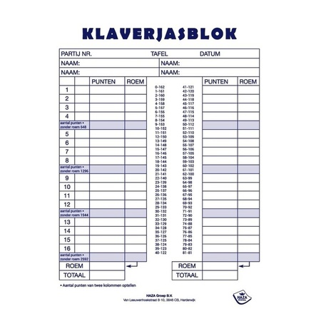 1x Score blocks card game Klaverjassen 50 sheets