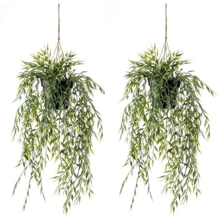 2x Groene bamboe kunstplanten 50 cm in hangende pot