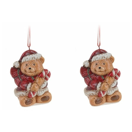 2x Christmas tree decoration bear hanger 8 cm