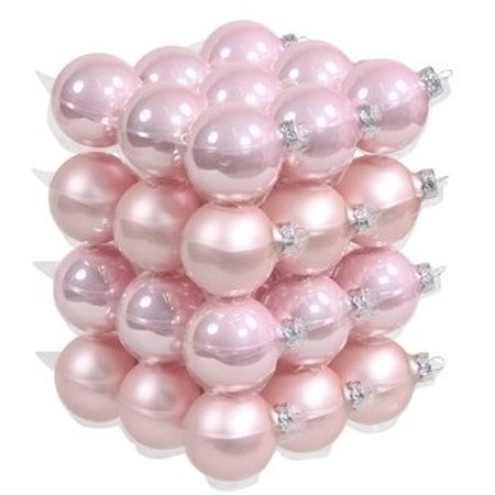 88x pcs pink glass christmas baubles 4, 6 and 8 cm