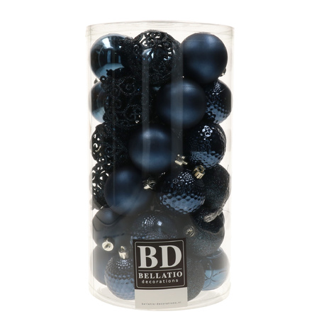 37x pcs plastic christmas baubles dark blue 6 cm shiny/matte/glitter mix