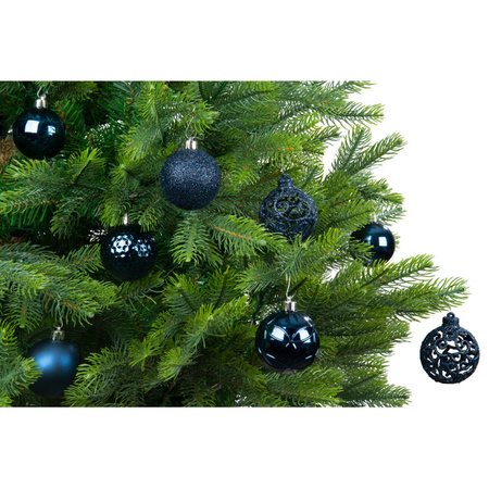 37x pcs plastic christmas baubles dark blue 6 cm shiny/matte/glitter mix