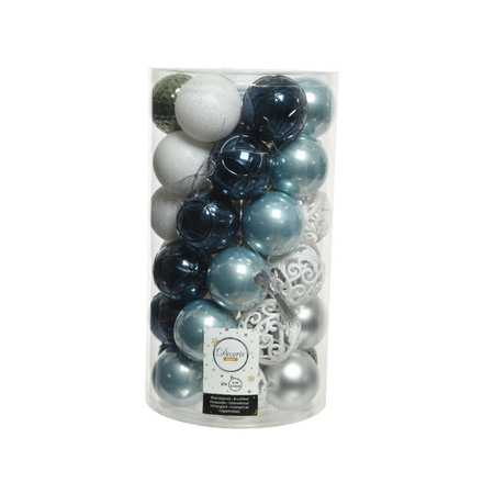 37x Plastic christmas baubles white/green/silver/blue 6 cm mix