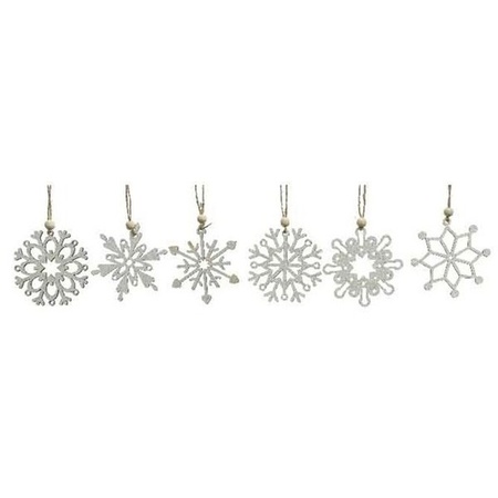 6x Wooden snowflake Christmas hangers white
