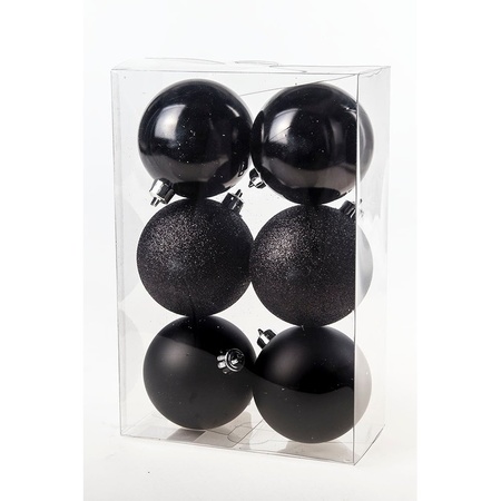 Kerstversiering set kerstballen zwart 6 - 8 - 10 cm - pakket van 46x stuks
