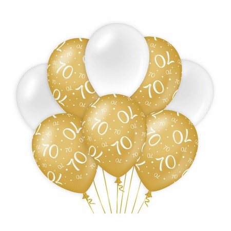 70 years birthday theme balloons - latex - 8x - gold/white - Party decorations