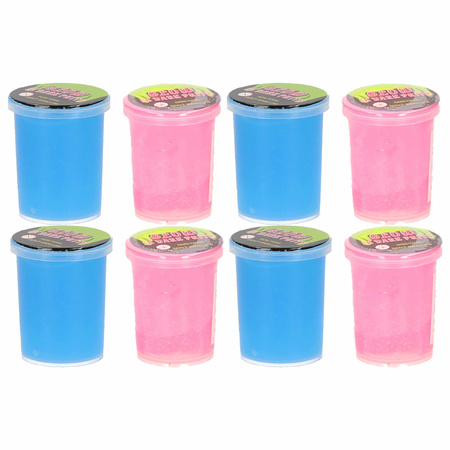 8x stuks potjes met glow in the dark speelgoed slijm roze/blauw
