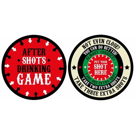 Drinking game wheel of shots with after shots coasters